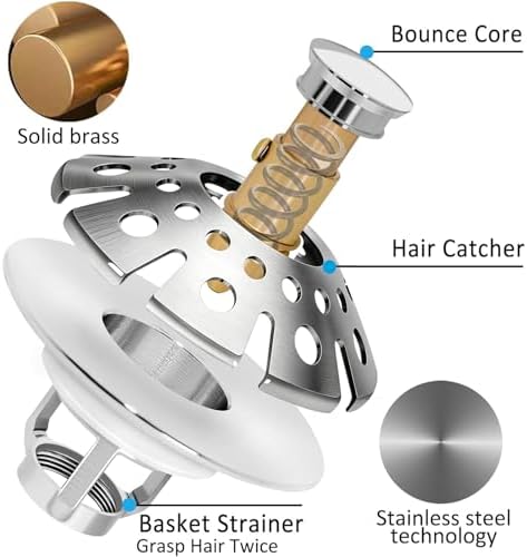 AzWzz Bathroom Sink Drain Strainer, 3 in 1 Pop Up Bathroom Sink Stopper - Image 6