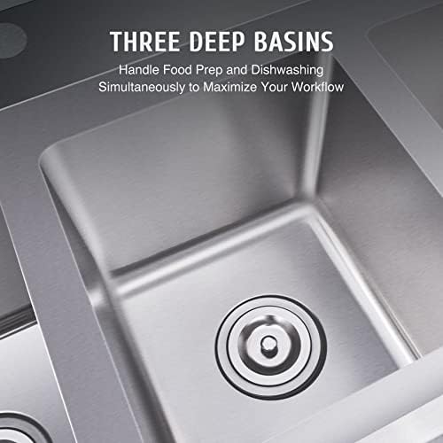 WILPREP NSF Stainless Steel 3 Compartment Commercial Sink 11x10x10 Inch Basins - Image 2