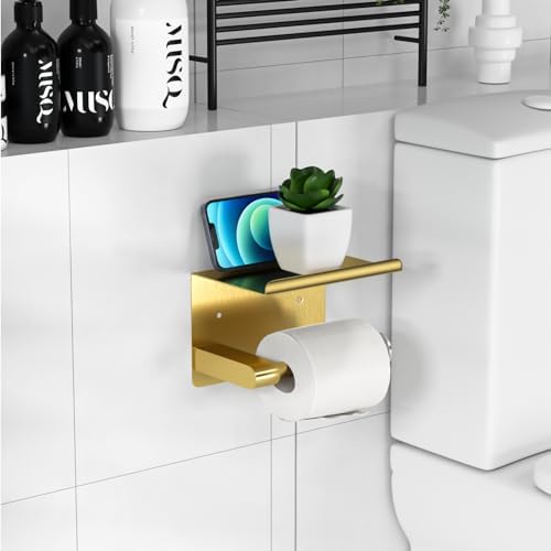 GLNLQ Brushed Gold Toilet Paper Holder Wall Mount, Adhesive or Screw-in - Image 6