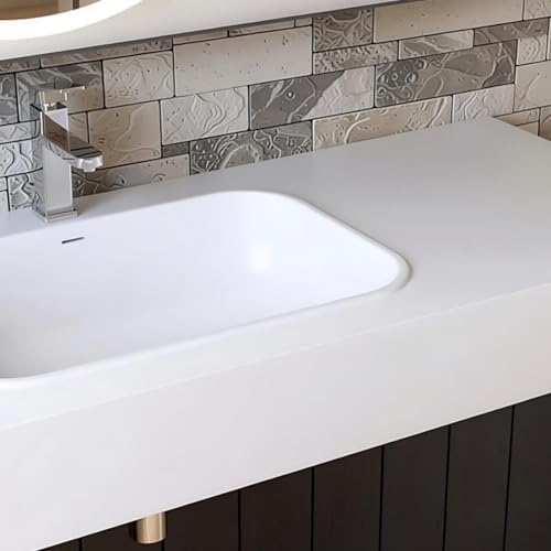 59" x 21.6" Wall-Mounted Stone Resin Rectangular Vessel Sink - Image 6