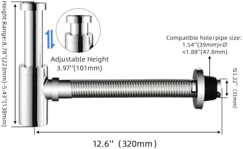Bathroom Sink P-Trap Drain, Adjustable 1-1/4 Bottle P Trap Solid Brass Sink - Image 2