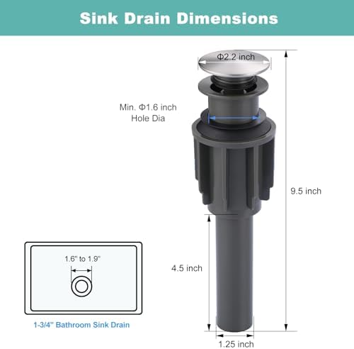 Bathroom Sink Drain Without Overflow, ARCORA Brushed Nickel Pop Up Drain - Image 2