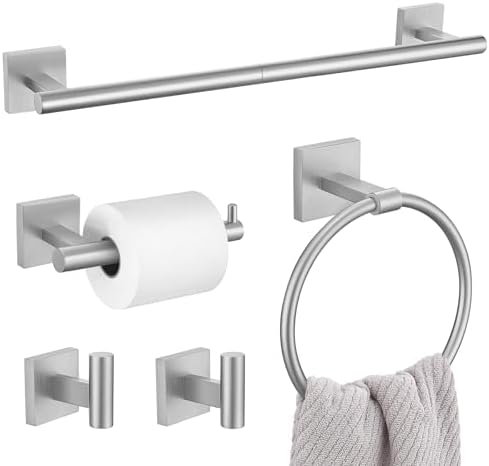 5 Pieces Bathroom Hardware Set, Brushed Nickel Towel Bar Set Includes 23.6” by LairuierBathroomHardwareSet