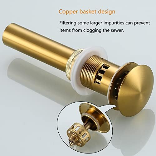 Bathroom Sink Drain Stopper Pop Up Drain, Swhyger Brushed Gold Sink Drain - Image 6