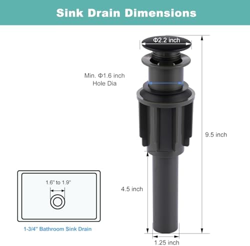 Bathroom Sink Drain Without Overflow, ARCORA Matte Black Pop Up Drain - Image 2