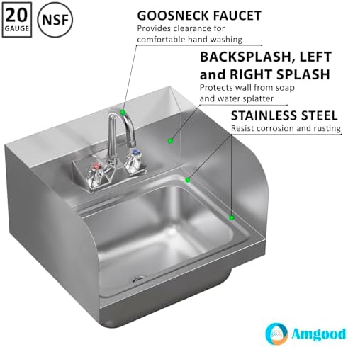 AmGood Stainless Steel Wall Mount Hand Sink | NSF | Commercial Hand Washing - Image 4