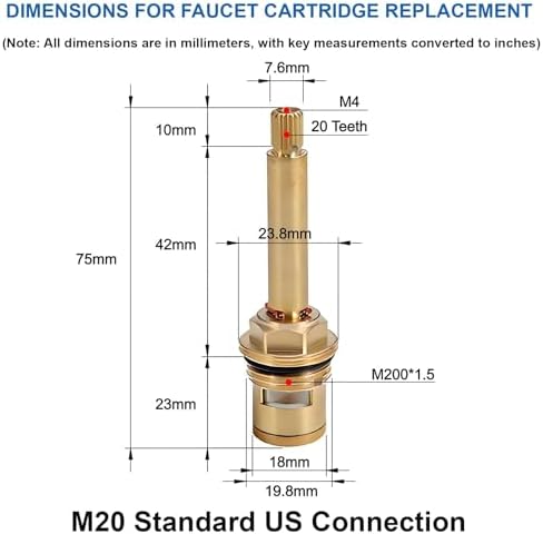 Brass Faucet Cartridge Replacement Kit M20 x 1.5 Ceramic Valve Pair - Image 2