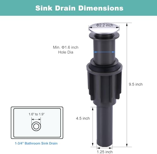 Bathroom Sink Drain Without Overflow, ARCORA Chrome Pop Up Drain - Image 2