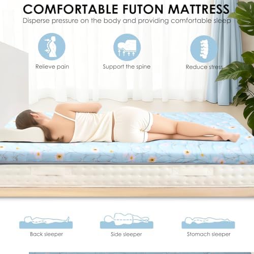 SCHNAUZER HOME Japanese Futon Floor Mattress Twin 3.5" Thick Floral Pattern - Image 4