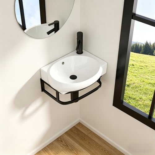 Logmey 17 Inch Wall Mount Corner Bathroom Sink 16.73"x11" Floating Sinks White - Image 3