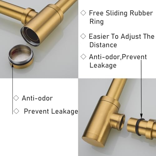 RANDOM Brass P Trap with Bathroom Sink Stopper Kit Without Overflow, Champagne - Image 4