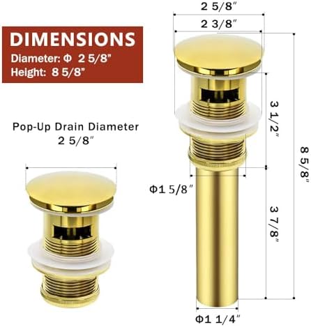 Polish Gold Vessel Sink Drain, Bathroom Sink Drain Without Overflow - Image 4