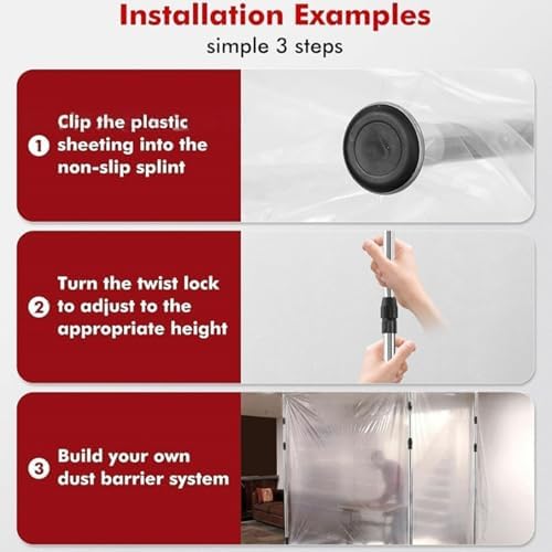 Fockety 4 Pack Dust Barrier Poles, Retractable Zipper Wall Pole Kit - Image 5