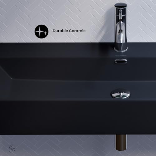 Claire 40” Rectangle Wall-Mount Bathroom Sink in Matte Black - Image 4
