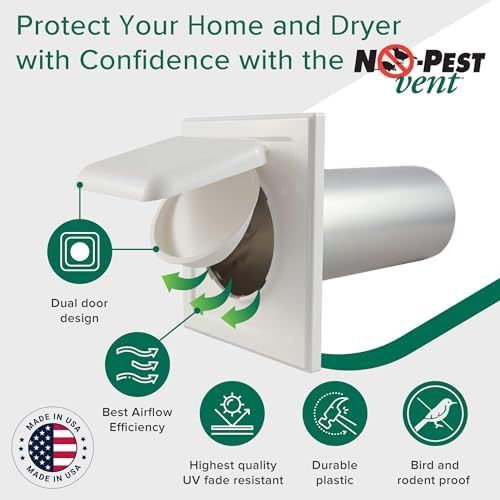 NO-PEST VENT Dual Door Dryer Vent Cover 4 Inch Outdoor, Made in USA, Highest - Image 2