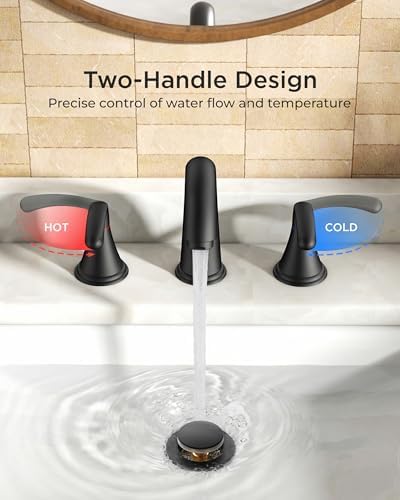 FORIOUS Bathroom Sink Faucet 3 Hole Widespread 8 Inch 2 Handle Matte Black - Image 5