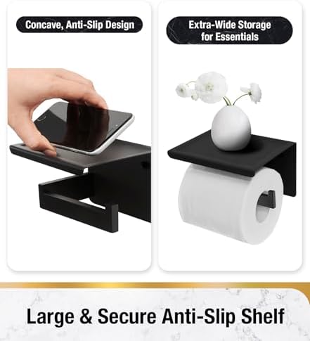 HITSLAM Toilet Paper Holder Matte Black, Adhesive Wall Mount, No Rotation - Image 4