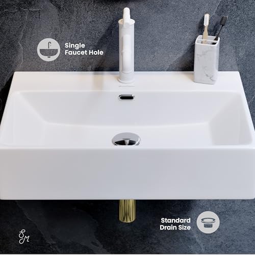 Claire 24" Rectangle Wall Mount Bathroom Sink in Glossy White - Image 3