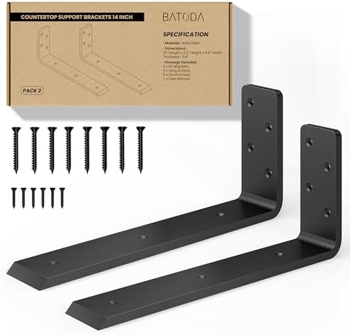 BATODA 14” Countertop Support Steel Brackets, Heavy Duty L Bracket by BATODA