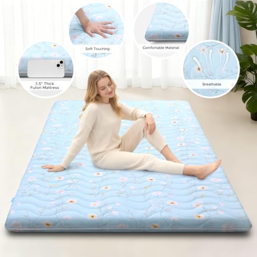 SCHNAUZER HOME Japanese Futon Floor Mattress Twin 3.5" Thick Floral Pattern - Image 2