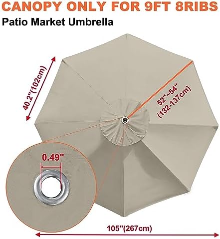 EliteShade USA 9ft Replacement Covers 8 Ribs Market Patio Umbrella Canopy Cover - Image 3