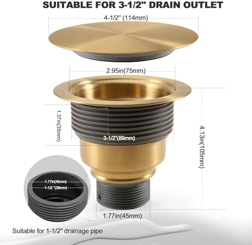 3 1/2" Kitchen Sink Drain Kit Replacement Sink Drain Assembly Removable 304 - Image 6