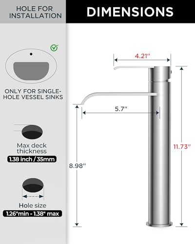 FORIOUS Waterfall Bathroom Faucet Single Hole Brushed Nickel Vessel - Image 6