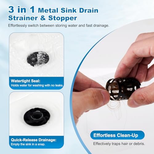 Hibbent Universal Bathroom Sink Drain Strainer, 3 in 1 Pop Up Stopper - Image 6
