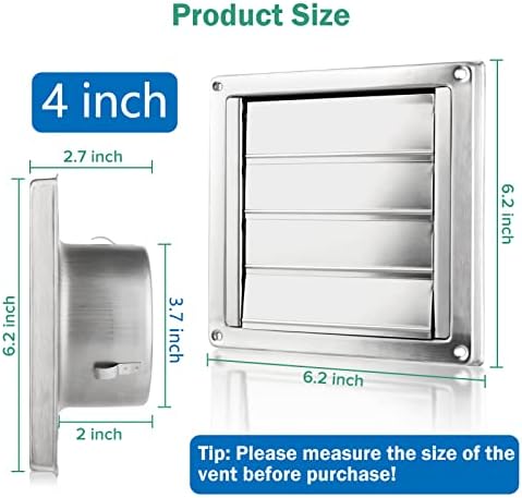 4" Metal Dryer Vent Cover for Exterior Wall, Stainless Steel - Image 2