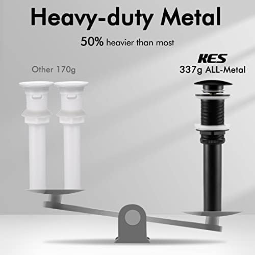 KES Black Sink Drain Without Overflow, Bathroom Sink Stopper, Pop Up Drain - Image 3