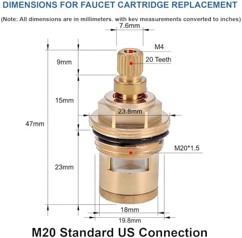 Brass Faucet Cartridge Replacement Kit M20 x 1.5 Ceramic Valve Pair - Image 2