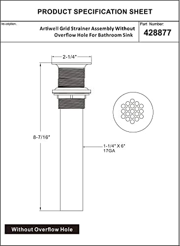 Artiwell Grid Drain Strainer Assembly Without Overflow - Image 7