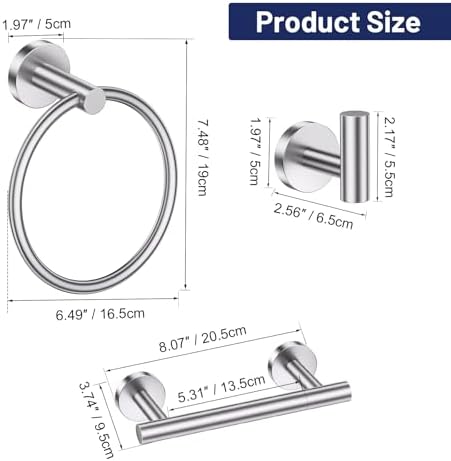 Brushed Nickel Bathroom Hardware Set, Toilet Paper Holder, Towel Ring Hooks - Image 6