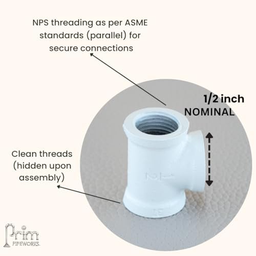 1/2" TEE Industrial Threaded Black Iron Pipe Fittings; White Satin Finish - Image 2