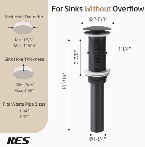 KES All Metal Pop Up Drain Without Overflow, Extended Thread - Image 6
