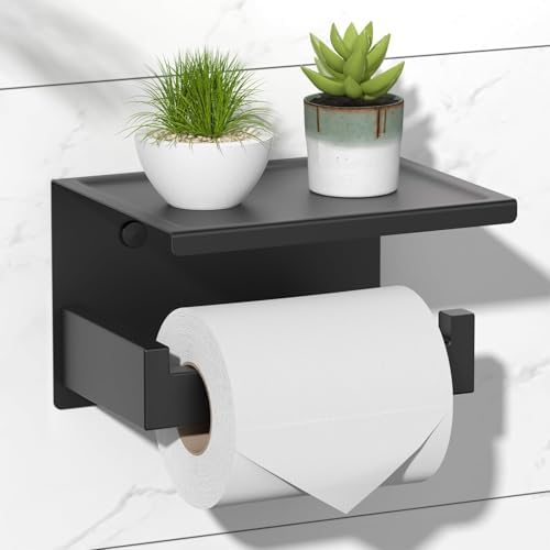 HITSLAM Toilet Paper Holder Matte Black, Adhesive Wall Mount, No Rotation by HITSLAM