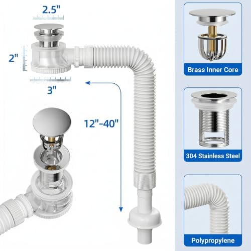Universal Bathroom Sink Drain Kit, Space-Saving Anti-Odor Bottle Trap - Image 4