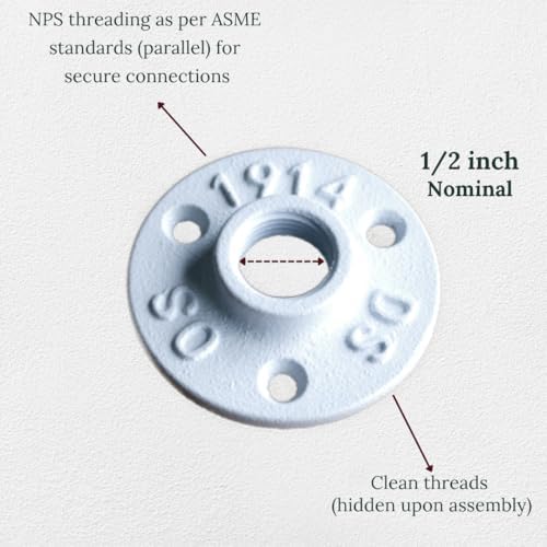 1/2" FLANGE Industrial Threaded Black Iron Pipe Fittings; White Satin Finish - Image 3