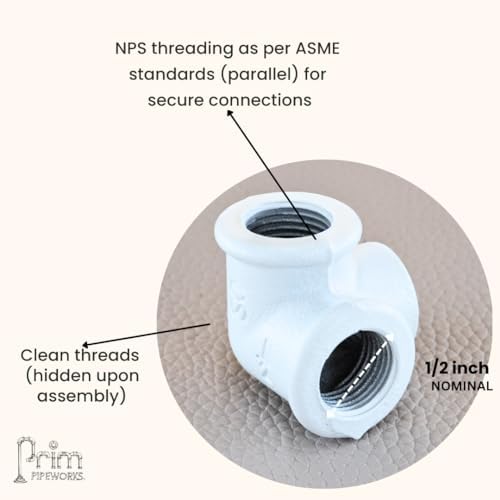 1/2" 3-WAY ELBOW Industrial Threaded Black Iron Pipe Fittings; White Satin - Image 2