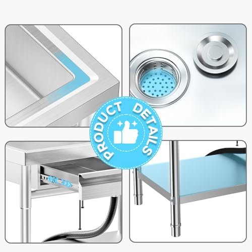 Stainless Steel Utility Sink Freestanding Single Bowl Laundry Sink - Image 7