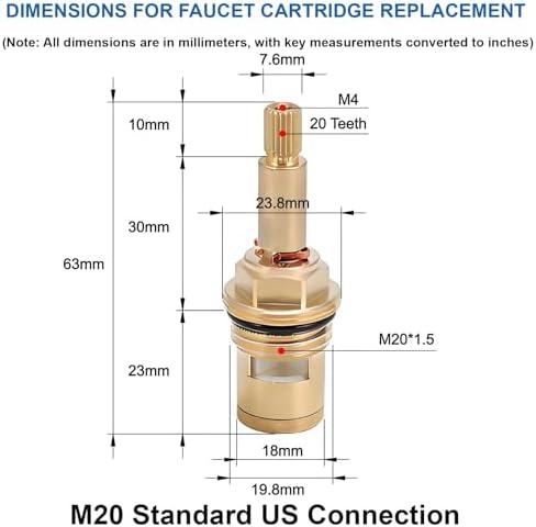 Brass Faucet Cartridge Replacement Kit M20 x 1.5 Ceramic Valve Pair - Image 2