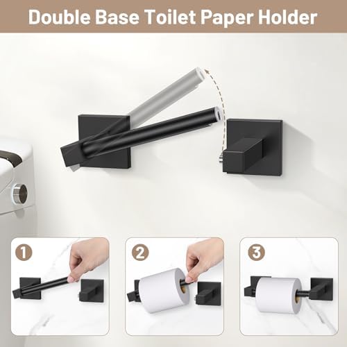 Matte Black Bathroom Accessories, Toilet Paper Holder, Towel Ring & Hooks - Image 4