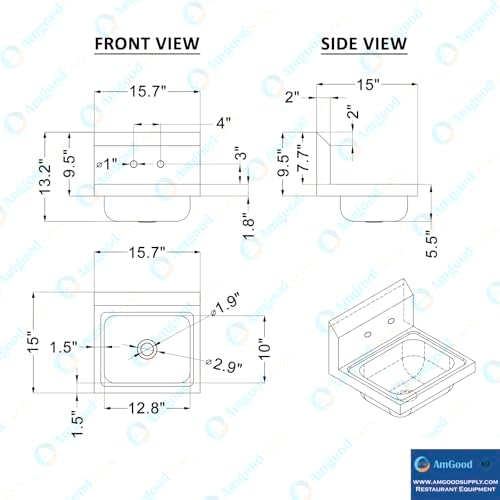 Stainless Steel Wall Mounted Hand Sink 12 in. x 16 in. - Image 4