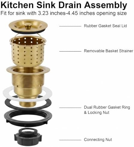 LQS 3-1/2 Inch Gold Kitchen Sink Drain - Image 6