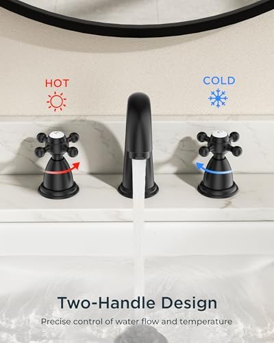 FORIOUS Bathroom Faucet 3 Hole 8 Inch Widespread Sink Faucets Matte Black - Image 5