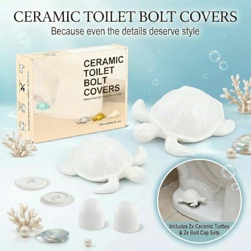 White Sea Turtle Ceramic Toilet Bolt Covers 2-Pack, Decorative Bathroom - Image 4
