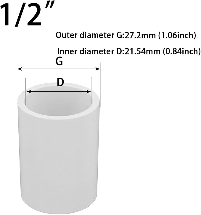 1/2’’ PVC Coupling 2 Way Pipe Fittings, Furniture Grade Schedule 40 Socket x - Image 2