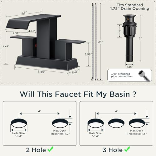 FORIOUS Matte Black Bathroom Faucets 3 Hole - Image 6