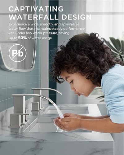 FORIOUS Bathroom Faucet Waterfall 3 Hole 8 Inch Widespread Brushed Nickel - Image 4