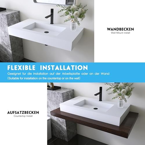35'' Wall Mount Sink, Artificial Stone Bathroom Sink, Single Hole - Image 2